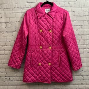 Lilly Pulitzer Pink Quilted Button Down Pea Coat Women's Medium Double Breasted